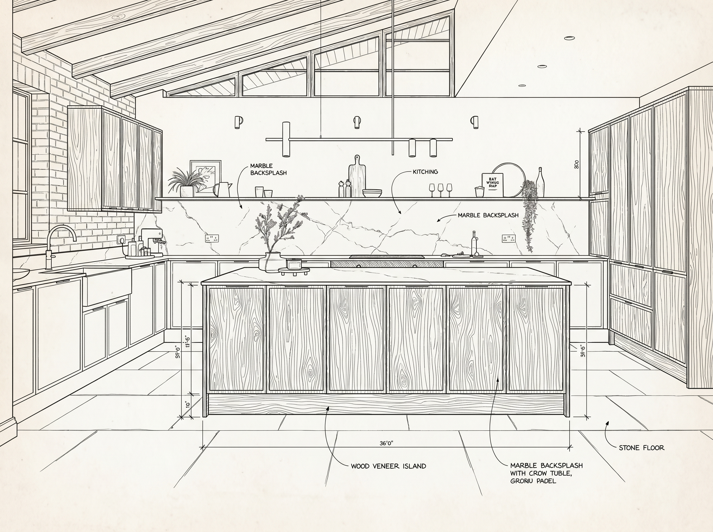 A kitchen space before, as a sketch